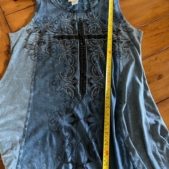 Vocal Rhinestones/Crystal Embellished Blue Cross Tank Top Sz Medium - Picture 11 of 12